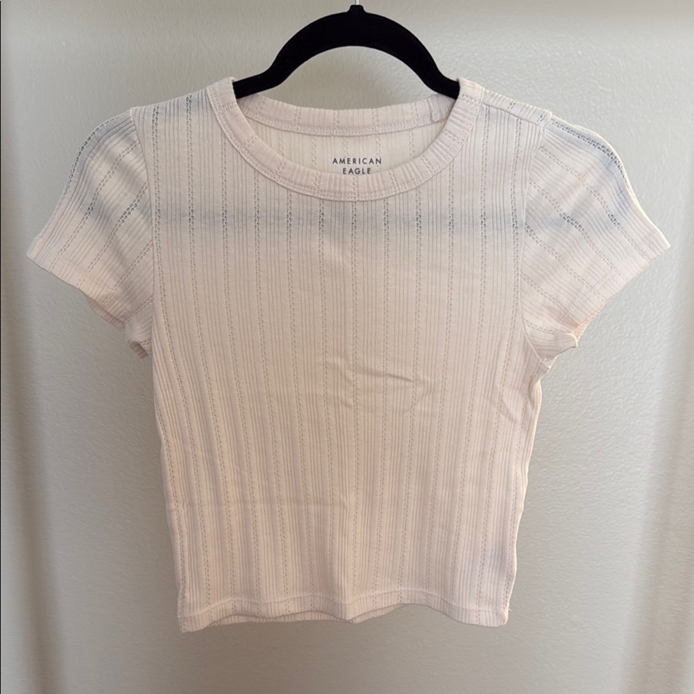 American Eagle Outfitters Cream Ribbed Crop Tee